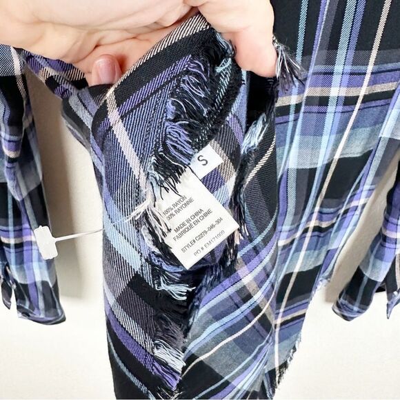 Cloth & Stone Purple Flannel Long Sleeve Pocket Blouse Anthropologie Top S - Picture 7 of 7